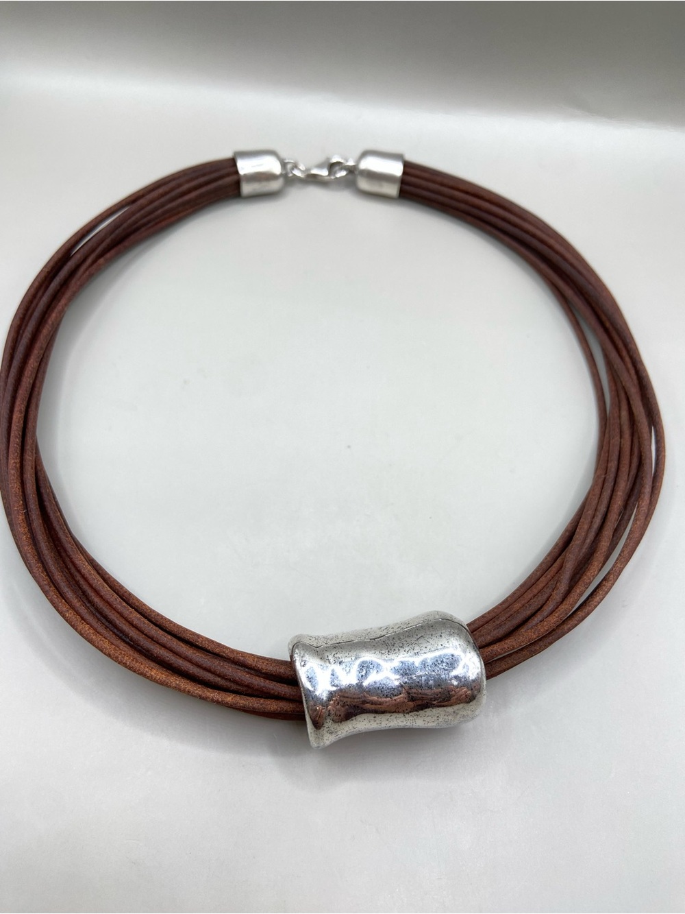 Silpada Modernist Silver Tube Bead Leather Cord Necklace